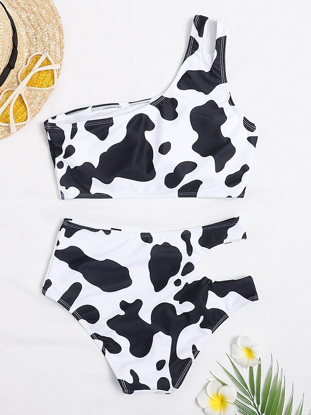 Womens Clothing Womens Swimwear | Womens Swimwear Bikini 2 Piece Normal Swimsuit Backless Printing High Waisted Hole Leaf Cow Pr