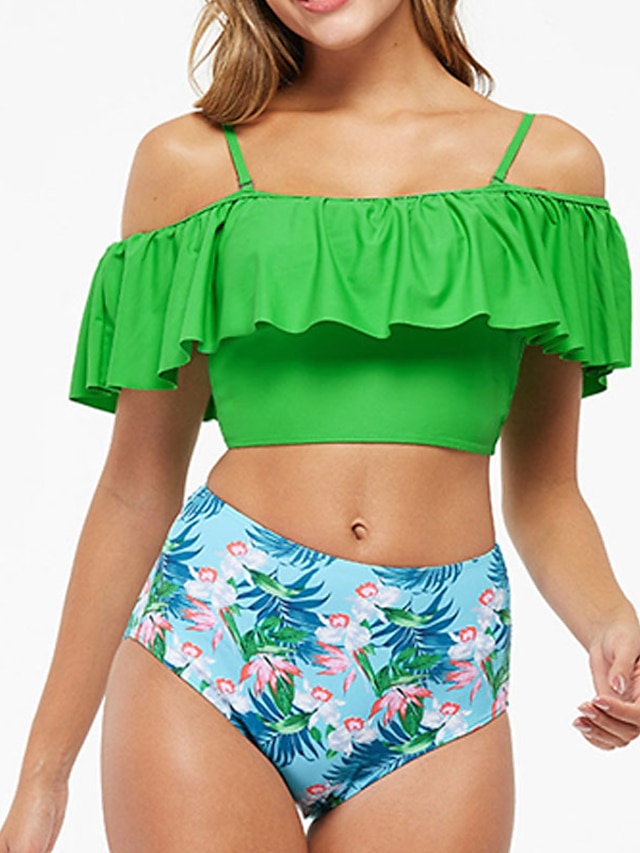 Womens Clothing Womens Swimwear | Womens Swimwear Bikini 2 Piece Normal Swimsuit 2 Piece Open Back Printing High Waisted string 