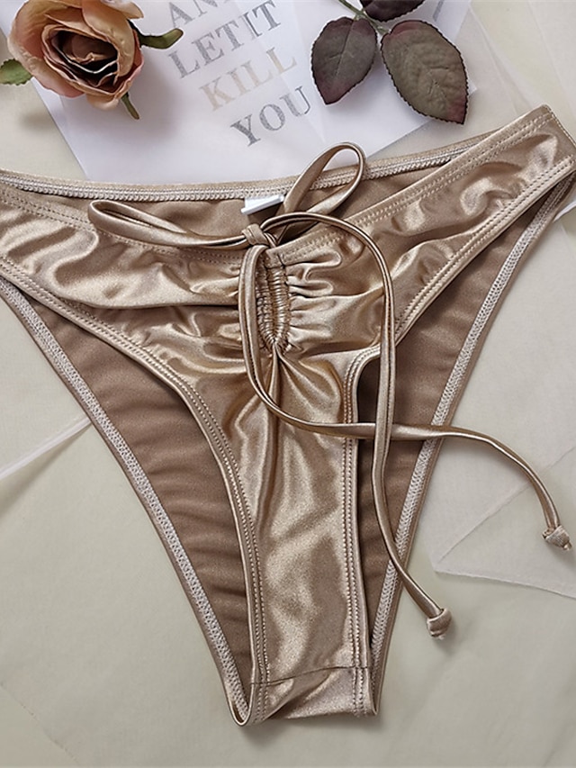 Womens Clothing Womens Swimwear | Womens Swimwear Bikini 2 Piece Normal Swimsuit Open Back Pure Color Gold Bandeau Strapless Bat