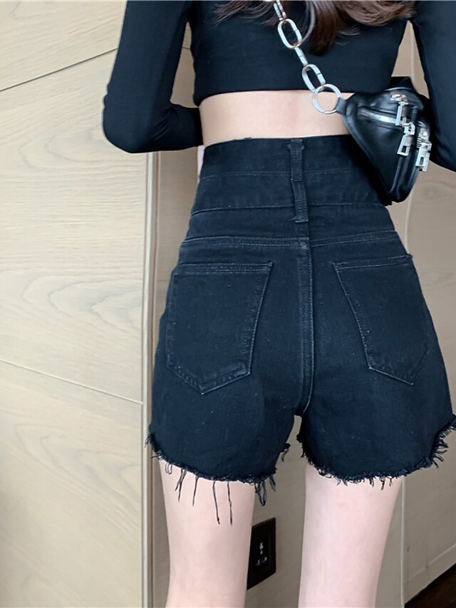 Womens Clothing Womens Bottoms | Womens Fashion Wide Leg Shorts Side Pockets Short Pants Casual Weekend Micro-elastic Plain Deni