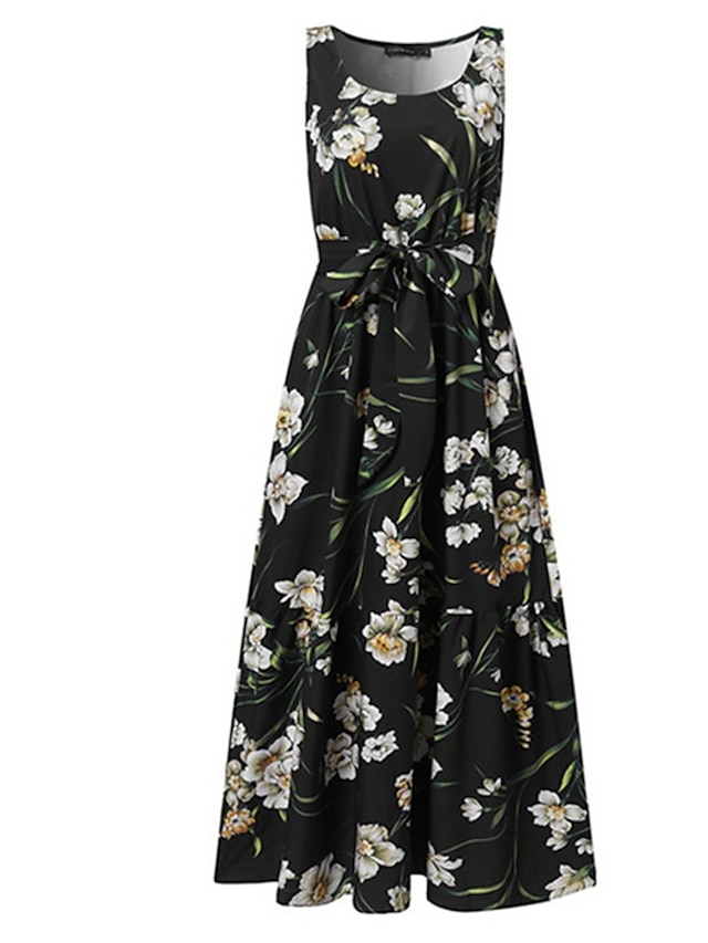 Womens Clothing Womens Dresses | Womens A Line Dress Maxi long Dress White Black Pink Red Sleeveless Floral Print Spring Summer 