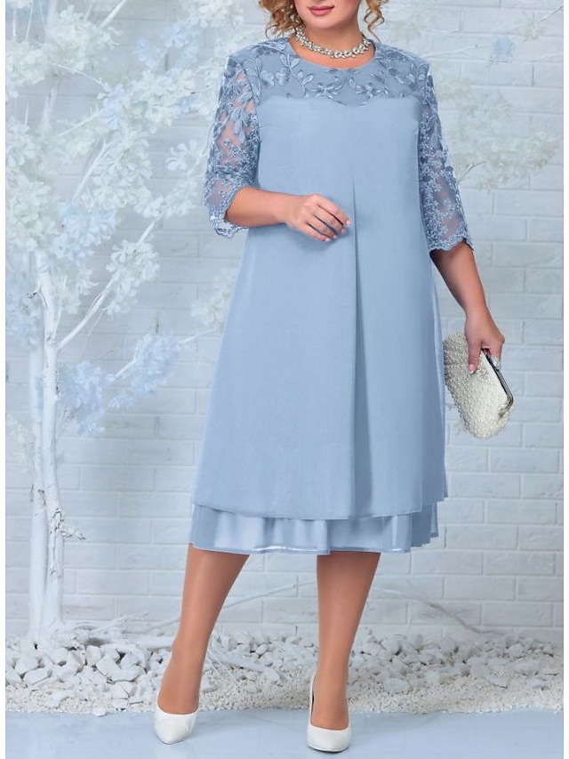 Women's Plus Size Holiday Dress Print Crew Neck Lace Half Sleeve Spring ...