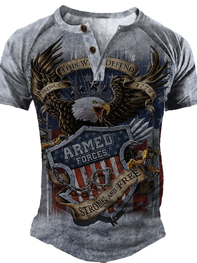 Mens Clothing Mens Tees & Tank Tops | Mens Henley Shirt Tee T shirt Tee 3D Print Graphic Eagle Plus Size Henley Daily Sports Pat