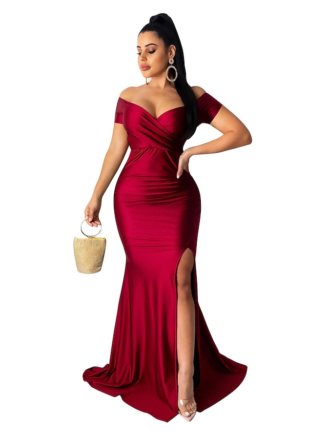 Womens Clothing Womens Dresses | Womens Maxi long Dress Green Blue Black Red Sleeveless Fall Spring Off Shoulder Party Stylish S