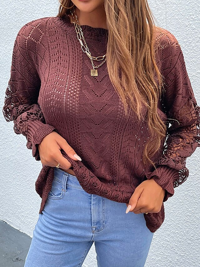 Womens Clothing Sweaters & Cardigans | Womens Pullover Sweater Jumper Knit Knitted Hole Pure Color Crew Neck Stylish Casual Dail