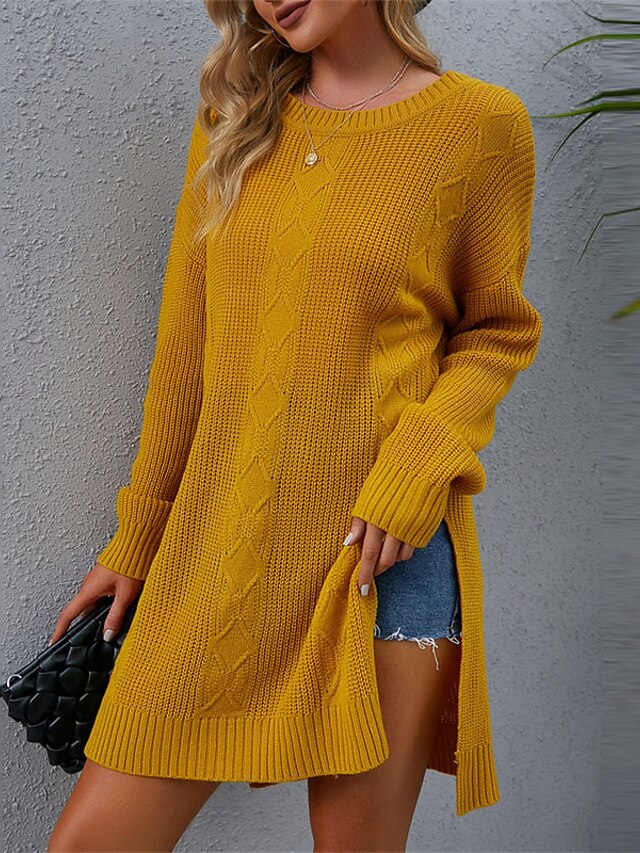 Womens Clothing Sweaters & Cardigans | Womens Pullover Sweater Jumper crochet Knit Tunic Split Knitted Pure Color Crew Neck Styl