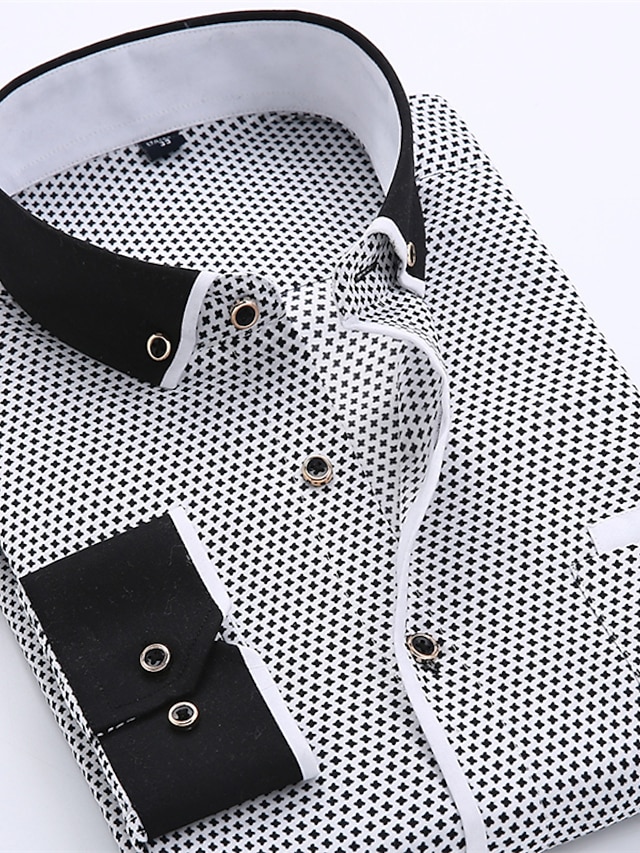  camisa de vestir de los hombres trabajo de negocios formal lunares turndown street diario con botones de impresión de manga larga tops moda de negocios streetwear azul blanco negro camisa de verano