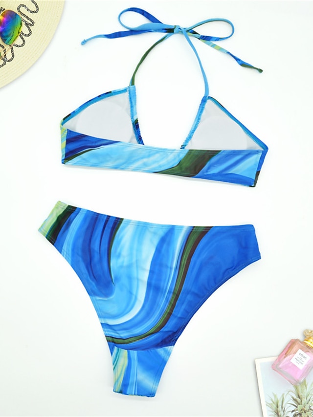 Womens Clothing Womens Swimwear | Womens Swimwear Bikini Three Piece Normal Swimsuit Open Back Printing string Gradient Color Bl