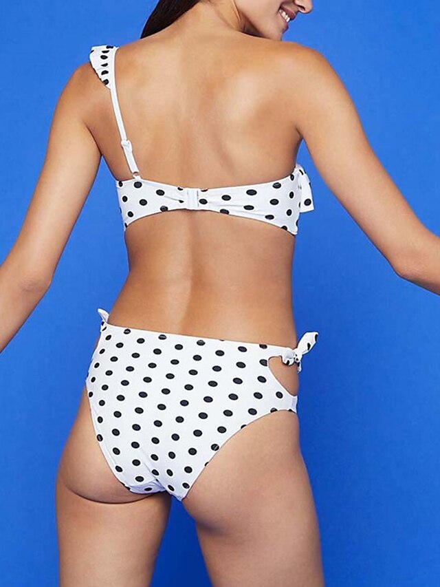 Womens Clothing Womens Swimwear | Womens Swimwear Bikini 2 Piece Normal Swimsuit Ruffle Open Back Printing Polka Dot White Tank 