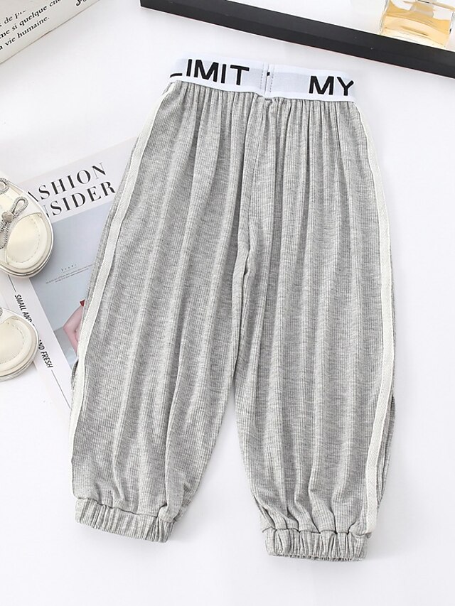 Baby & Kids Girls Clothing | Kids Girls T-shirt & Pants Clothing Set 2 Pieces Short Sleeve Gray Solid Color Letter Casual Daily 