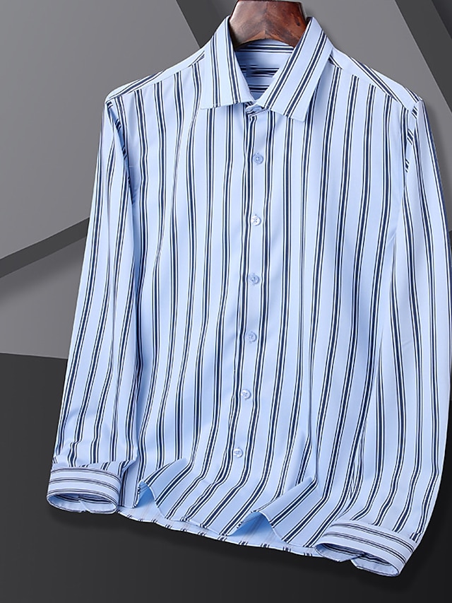 Mens Clothing Mens Shirts | Mens Shirt Striped Turndown Street Casual Button-Down Long Sleeve Tops Casual Fashion Breathable Com