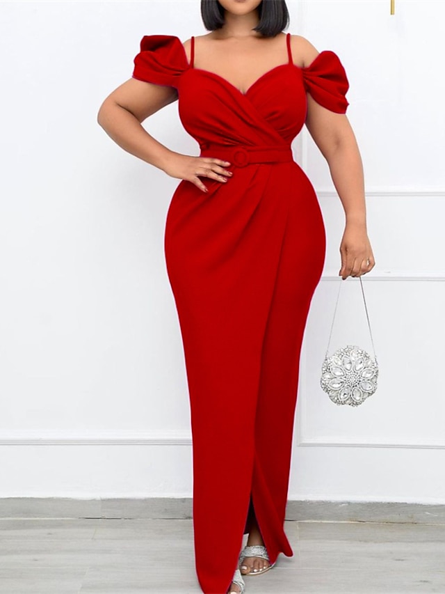 Womens Clothing Womens Dresses | Womens Bodycon Maxi long Dress Black Fuchsia Red Sleeveless Pure Color Backless Split Ruched Sp