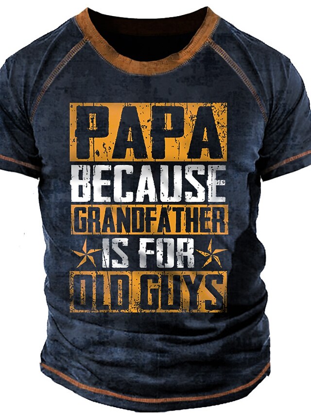  Gráfico Letra Vintage Moda Clássico Homens Impressão 3D Camiseta Camisetas com slogan camiseta papai Ao ar livre Casual Diário Camiseta Preto Azul Marron Manga Curta Gola Redonda Camisa Verão Roupa S