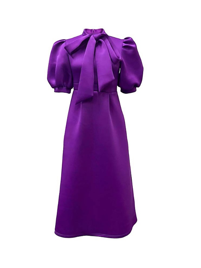  Women's Party Dress Long Dress Maxi Dress Purple Yellow Red Short Sleeve Pure Color Bow Spring Summer High Neck Party Christmas 2022 S M L XL XXL 3XL