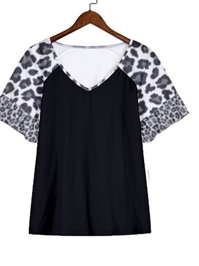 Womens Clothing Plus Size Collection | Womens Plus Size Tops T shirt Leopard Print Short Sleeve V Neck Streetwear Daily Going ou