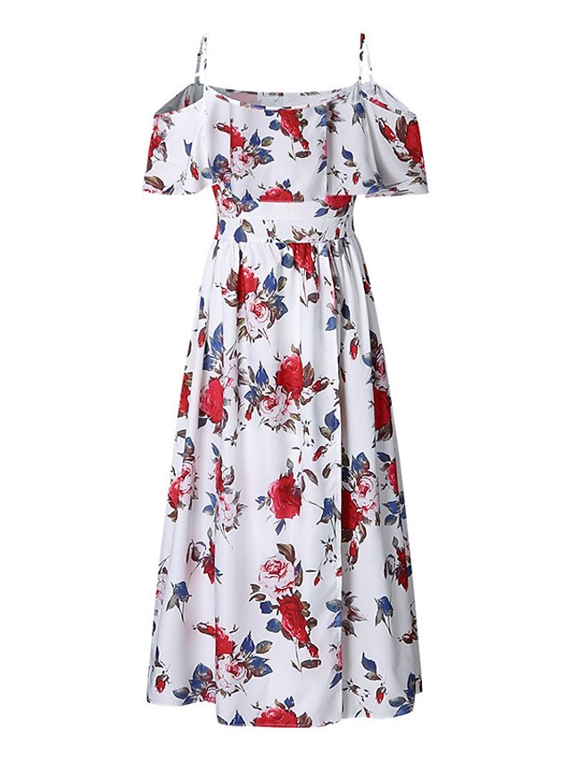 Womens Clothing Plus Size Collection | Womens Plus Size A Line Dress Floral Off Shoulder Print Short Sleeve Spring Summer Sexy M