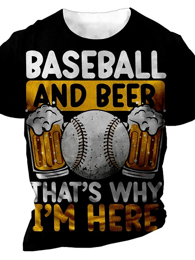 Mens Clothing Mens Tees & Tank Tops | Mens Unisex T shirt Tee 3D Print Graphic Prints Beer Baseball Crew Neck Street Daily Print