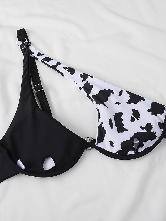 Womens Clothing Womens Swimwear | Womens Swimwear Bikini 2 Piece Normal Swimsuit Backless 2 Piece Printing Hole Color Block Cow 