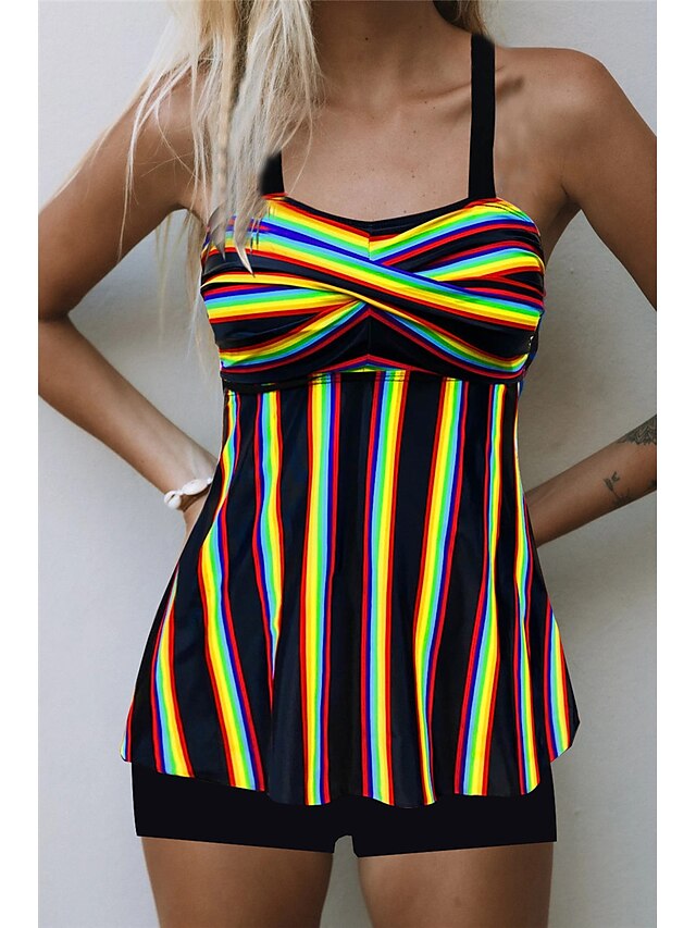 Womens Clothing Womens Swimwear | Womens Swimwear Tankini 2 Piece Normal Swimsuit Open Back Printing Animal Rainbow Camisole Str