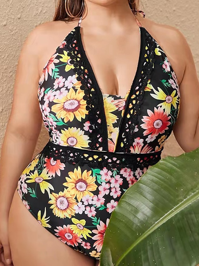 Womens Clothing Womens Swimwear | Womens Swimwear One Piece Monokini Bathing Suits Plus Size Swimsuit Printing Floral Print Yell