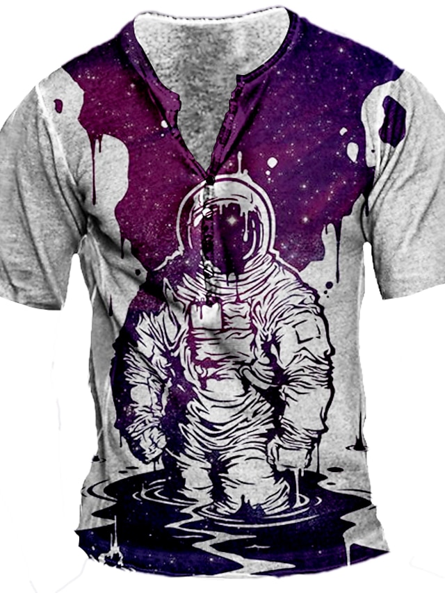 Mens Clothing Mens Tees & Tank Tops | Mens Henley Shirt Tee T shirt Tee 3D Print Graphic Astronaut Plus Size Henley Daily Sports