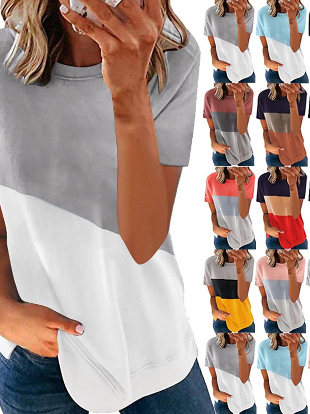  women‘s clothing summer    explosion models hit color printing round neck short-sleeved shirt t-shirt women