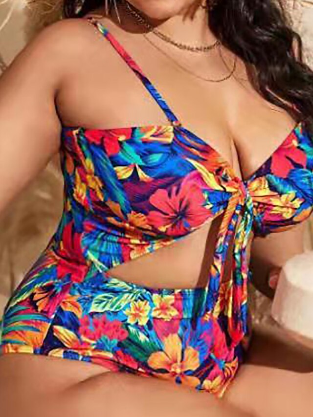 Womens Clothing Womens Swimwear | Womens Swimwear One Piece Monokini Bathing Suits Plus Size Swimsuit Printing Floral Blue Strap