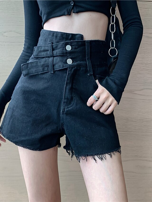 Womens Clothing Womens Bottoms | Womens Fashion Wide Leg Shorts Side Pockets Short Pants Casual Weekend Micro-elastic Plain Deni