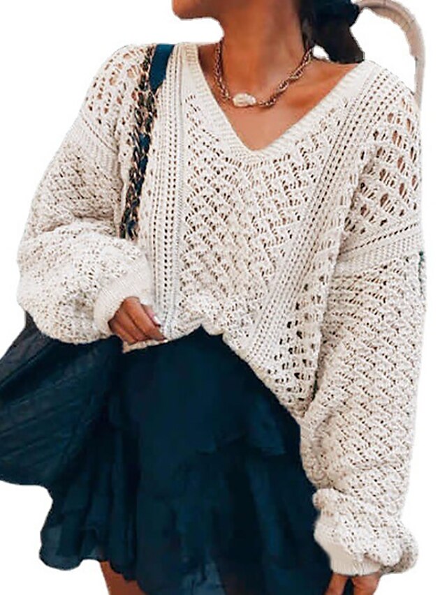 Womens Clothing Sweaters & Cardigans | Womens Sweater Jumper crochet Knit Knitted Pure Color V Neck Stylish Sport Daily Drop Sho