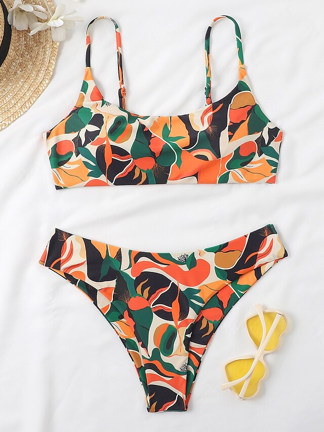 Womens Clothing Womens Swimwear | Womens Swimwear Bikini 2 Piece Normal Swimsuit Backless 2 Piece Printing string Floral Stripe 