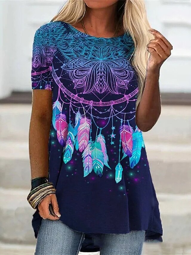 Womens Clothing Womens Dresses | Womens Shift Dress Short Mini Dress Purple Pink Orange Navy Blue Yellow Short Sleeve Print Prin