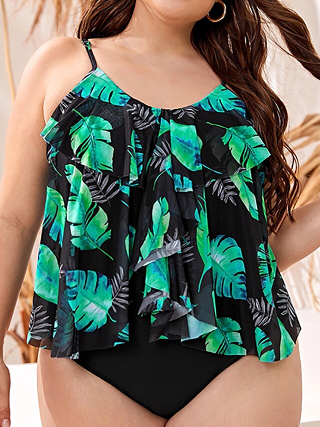 Womens Clothing Womens Swimwear | Womens Swimwear One Piece Monokini Bathing Suits Plus Size Swimsuit Open Back Printing Leaf Gr