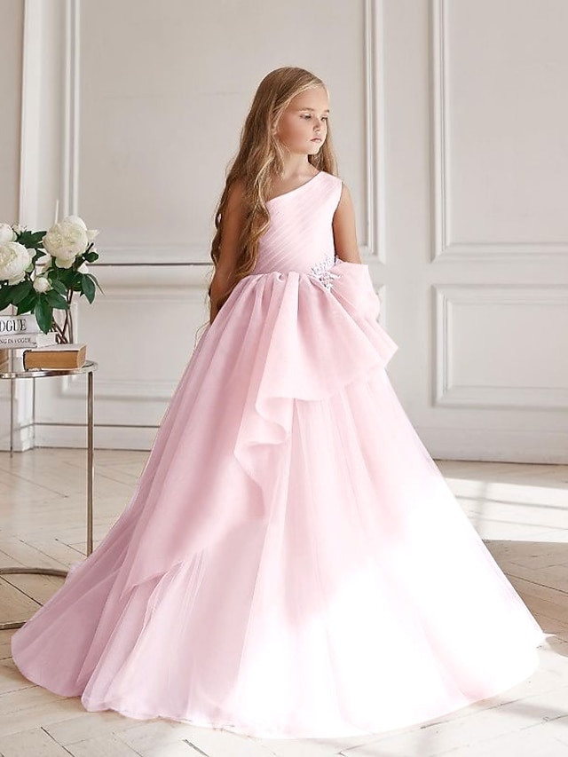  A-line délka po podlaze květinové dívčí šaty k prvnímu přijímání roztomilé plesové šaty šifon s volánky vhodný 3-16 let