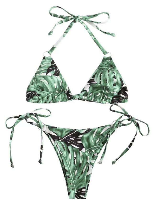 Womens Clothing Womens Swimwear | Womens Swimwear Bikini 2 Piece Normal Swimsuit Open Back Printing string Floral Tie Dye Green 