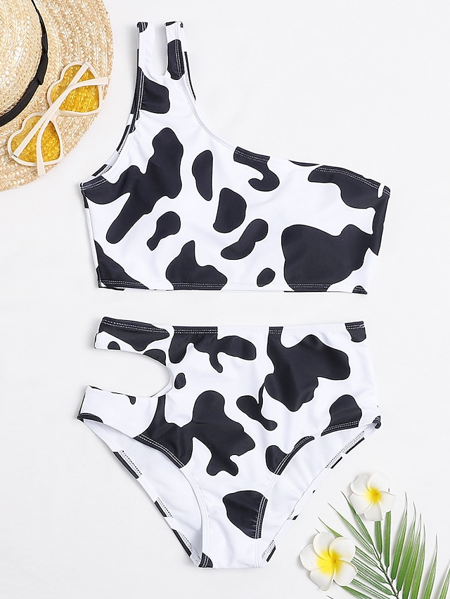 Womens Clothing Womens Swimwear | Womens Swimwear Bikini 2 Piece Normal Swimsuit Backless Printing High Waisted Hole Leaf Cow Pr