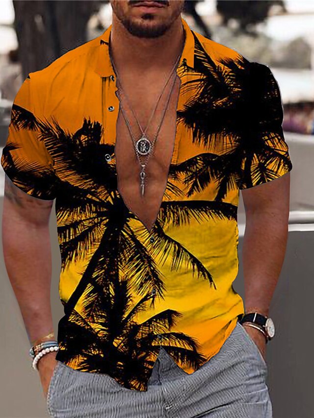  Men's Shirt Summer Hawaiian Shirt Print Graphic Hawaiian Aloha Coconut Tree Design Turndown Street Casual Button-Down Print Short Sleeve Tops Designer Casual Fashion Breathable Black / White Pink