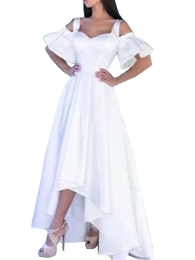 Womens Clothing Womens Dresses | Womens A Line Dress Maxi long Dress White Short Sleeve Pure Color Backless Plus High Low Spring