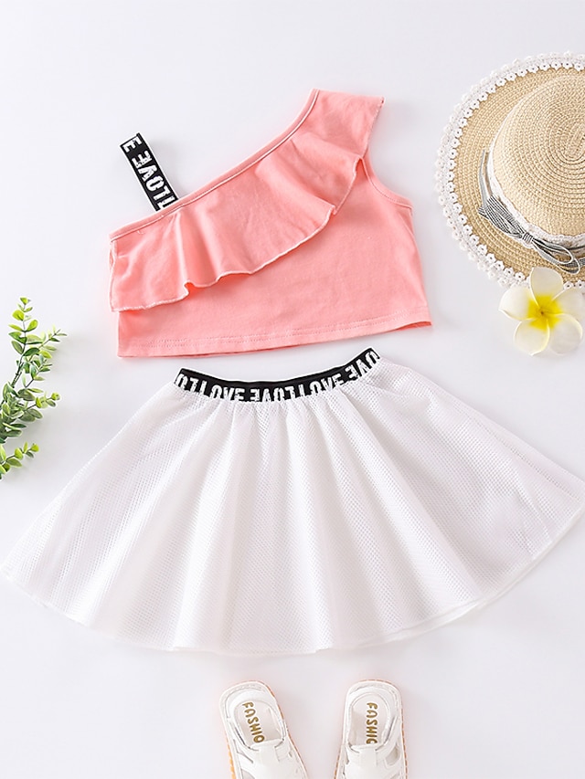 Baby & Kids Girls Clothing | Kids Girls Childrens Day T-shirt & Shorts Clothing Set 2 Pieces Sleeveless Black Gray Pink Solid Co