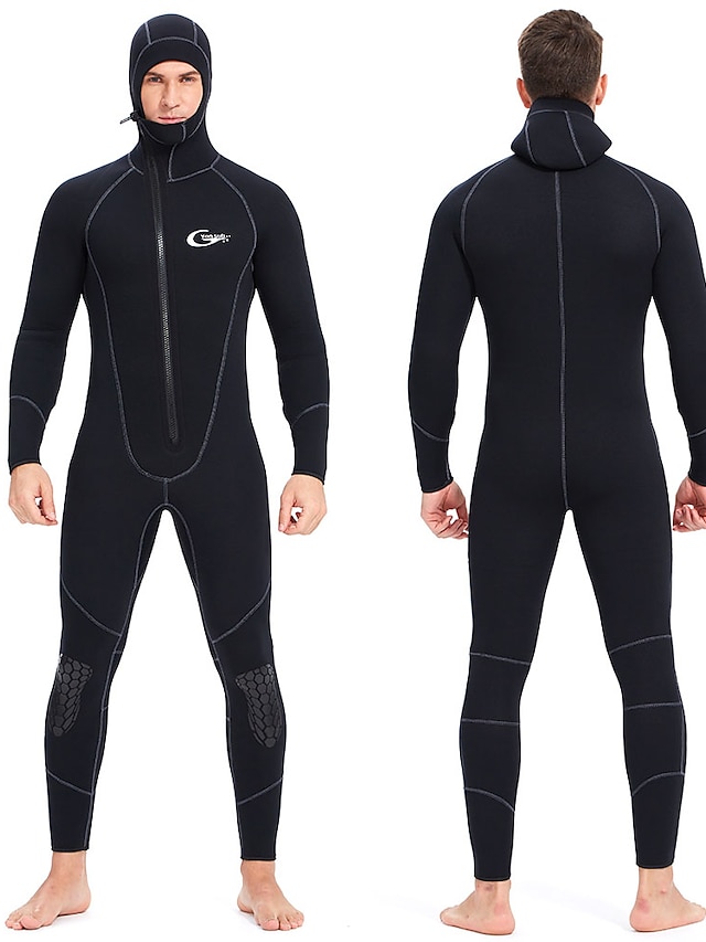  YON SUB Men's Full Wetsuit 5mm SCR Neoprene Diving Suit Thermal Warm UPF50+ Quick Dry High Elasticity Long Sleeve Full Body Front Zip Hooded - Swimming Diving Surfing Scuba Solid Color Winter Spring