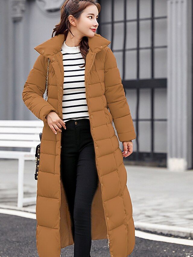 Women's Winter Coat Long Puffer Jacket Belted Hooded Parka Thermal Warm