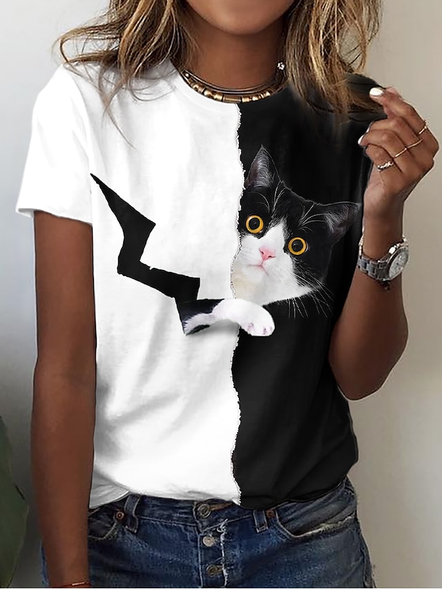 Women's T shirt Tee Designer 3D Print Cat Graphic 3D Design Short ...