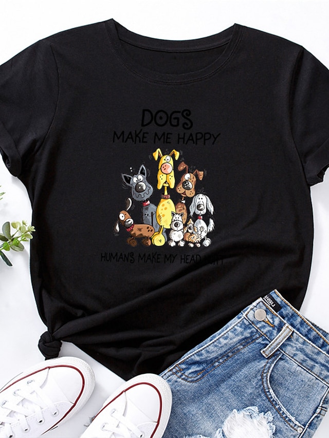 Womens Clothing Plus Size Collection | Womens Plus Size Tops T shirt Cartoon Dog Print Short Sleeve Crewneck Streetwear Daily Go