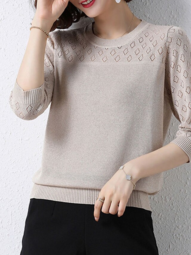 Womens Clothing Sweaters & Cardigans | Womens Pullover Sweater Jumper Knit Knitted Pure Color Crew Neck Stylish Casual Home Dail