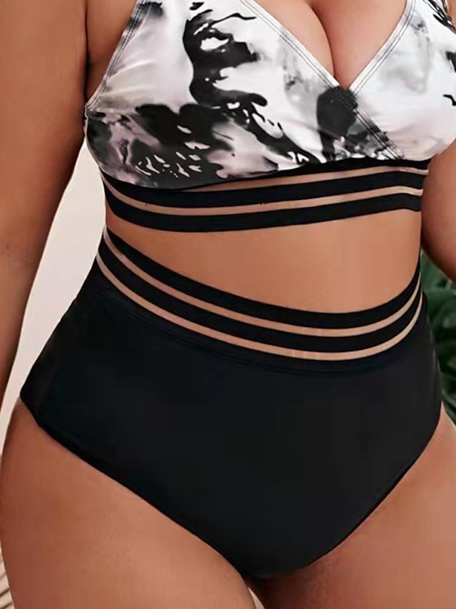 Womens Clothing Womens Swimwear | Womens Swimwear Bikini 2 Piece Plus Size Swimsuit Printing Tie Dye Black V Wire Bathing Suits 