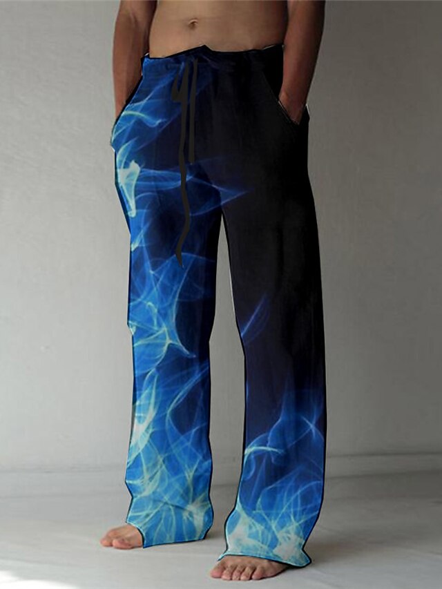 Mens Clothing Mens Bottoms | Mens Fashion Designer Straight Trousers 3D Print Elastic Drawstring Design Front Pocket Pants Casua