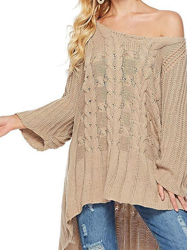 Womens Clothing Sweaters & Cardigans | Womens Pullover Sweater Jumper cable crochet Knit Tunic Knitted Pure Color Crew Neck Styl