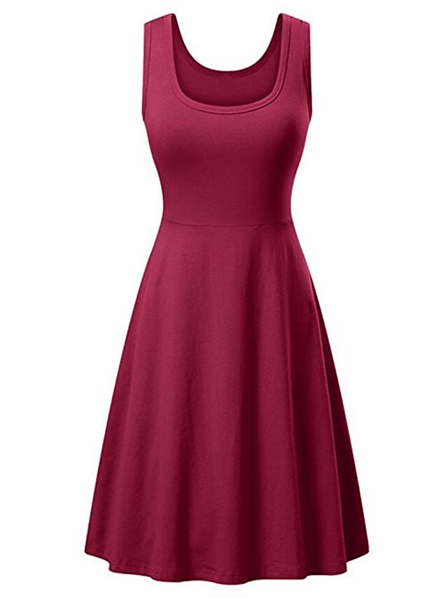 Womens Clothing Plus Size Collection | Womens Plus Size A Line Dress Solid Color Round Neck Sleeveless Spring Summer Work Casual