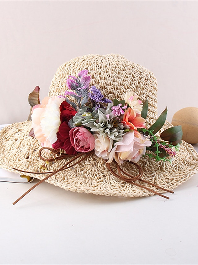 Womens Clothing Womens Accessories | Womens Chic & Modern Straw Hat Sun Hat Party Dailywear Holiday Floral Floral Beige Pink Hat