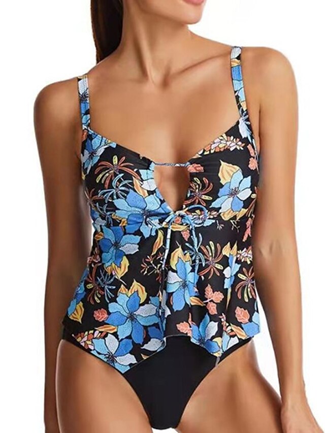 Womens Clothing Womens Swimwear | Womens Swimwear One Piece Monokini Bathing Suits Normal Swimsuit Open Back Printing Floral Bla