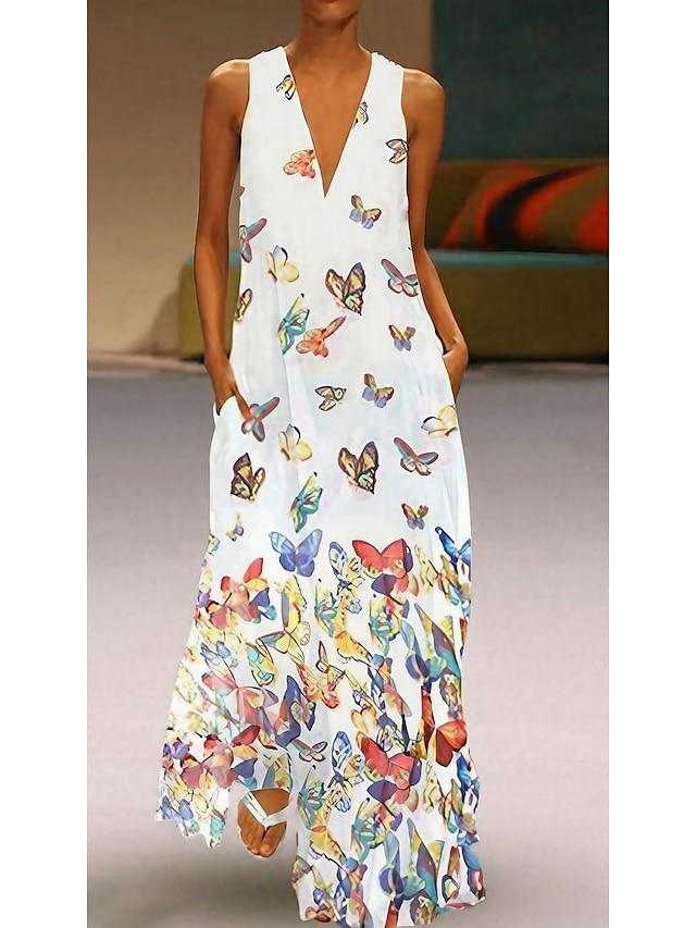  Women's Long Dress Maxi Dress Pink Light Blue White Sleeveless Animal Print Spring Summer Deep V Hot S M L XL XXL 3XL 4XL 5XL